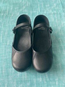 Dansko Shoes Womens 37 Marah Mary Jane Clogs Black Leather Wedge 309020202